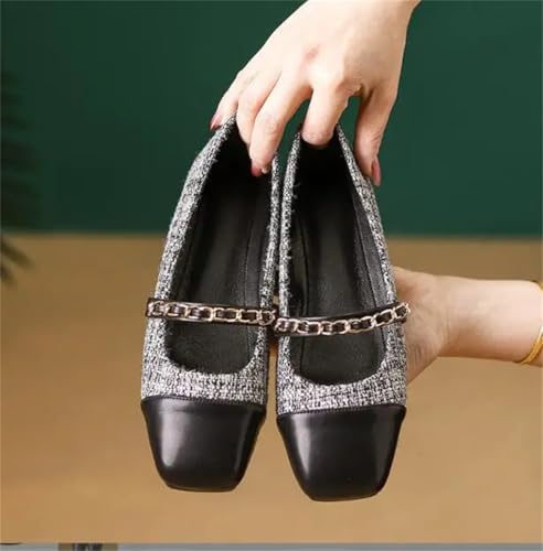 Women Flat Shoes Fashion Outdoor Soft Casual Plaid Square Toe Slip On Shoes Dance Shoes3