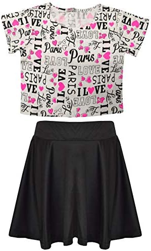 A2Z 4 Kids Girls T-Shirt and Skater Skirt Set Short Sleeve Top and Flared Skirt Outfit Stylish Summer Clothing for Kids Casual Matching Set for Holidays, Parties, Everyday Wear Age 5-13
