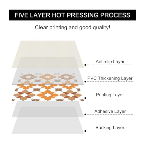 HOMETITUTE 10PCS Peel and Stick PVC Floor Tile Stickers, Retro Orange Floral Pattern Vinyl Flooring Decals for Bathroom Kitchen Laundry Room Decor, 12x12 Inch Waterproof Self-Adhesive Tiles by HOMETITUTE - Used condition - Image 2