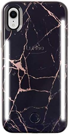 LuMee Duo Phone Case, Metallic Rose Black Marble | Front & Back LED Lighting, Variable Dimmer | Shock Absorption, Bumper Case, Selfie Phone Case | iPhone XR Only