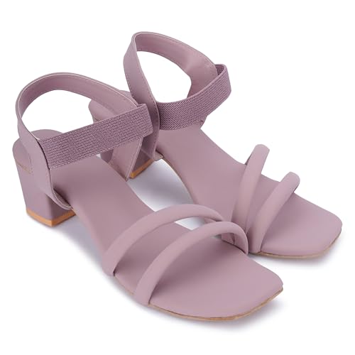 Image of SKOLL Women's Low Block Heel Strappy Sandals, Comfort Elastic Ankle Strap Open Toe Heeled Sandals, Casual Dressy Walking Sandals with Dual Front Straps