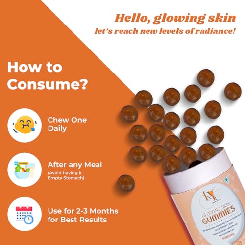 Image of INYU Glowing Skin Gummies (Pack of 30) | with Hyaluronic Acid, Vitamin C, E & Curcumin Extract | for Signs of Ageing, Healthier, Glowing & Softer Skin