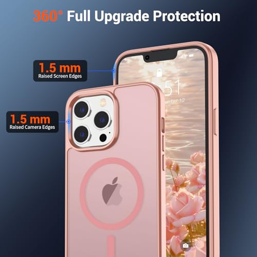 Image of SUPFINE Magnetic for iPhone 13 Pro Case (Compatible with MagSafe) (Military Grade Drop Protection) Translucent Matte Shockproof with Anti-Fingerprint Phone Case,Pink