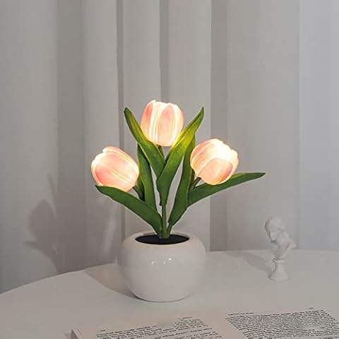SaiDeng Led Simulation Tulip Night Light,Fake Flower Table Lamp Ornaments for Birthday Holiday Party Wedding Room Decoration Pink Cover