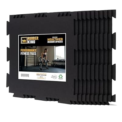 Rubber King 10 Piece Interlocking Tiles 19" x 19" x 6mm - 100% Recycled Rubber Gym Floor Tiles, Exercise Mat for Home Gym, Anti-Slip Low-Odor Interlocking Puzzle Floor Tiles - 23.5sq ft - Black