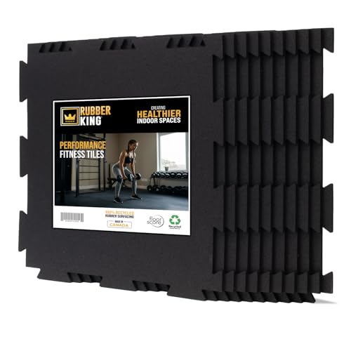 Rubber King 10 Piece Interlocking Tiles 19' x 19' x 6mm - 100% Recycled Rubber Gym Floor Tiles, Exercise Mat for Home Gym, Anti-Slip Low-Odor Interlocking Puzzle Floor Tiles - 23.5sq ft - Black