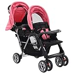 Festnight Kinderwagen Klappbarer Buggy mit Rückenlehnenverstellung 118 x 41 x 108 cm (L x B x H) Rosa und Schwarz