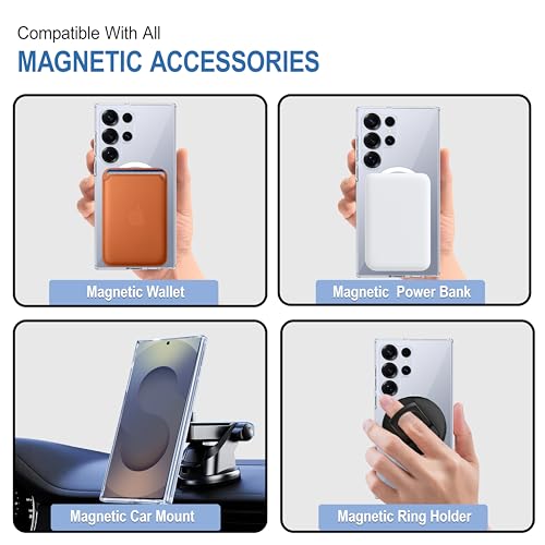 Image of CEDO Cover for Samsung Galaxy S25 Ultra (5G) | Compatible with MagSafe Wireless Charging | Designed with Magnetic Lock Shockproof Phone Bumper Transparent Back Case Cover (Transparent)