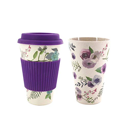Beautiful Flower Printed 400ML Volume BPA Free Bamboo Fiber Coffee Cup Unbreakable Mug Cups for Beer Water Coffee Milk Juice Tea E