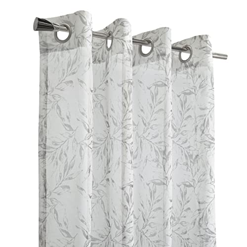 Loft Living Jennifer Sheer Botanical Print Grommet Curtain Panel 52" X 63" In Grey #TOP2