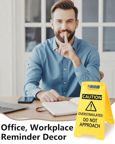 Caution Overstimulated Do Not Approach Office Decor, Funny Desk Sign for Women Coworkers, Valentines Day Gag Gifts for Tax Season, Sarcastic Desk Accessories, Phone Holder with Mirror