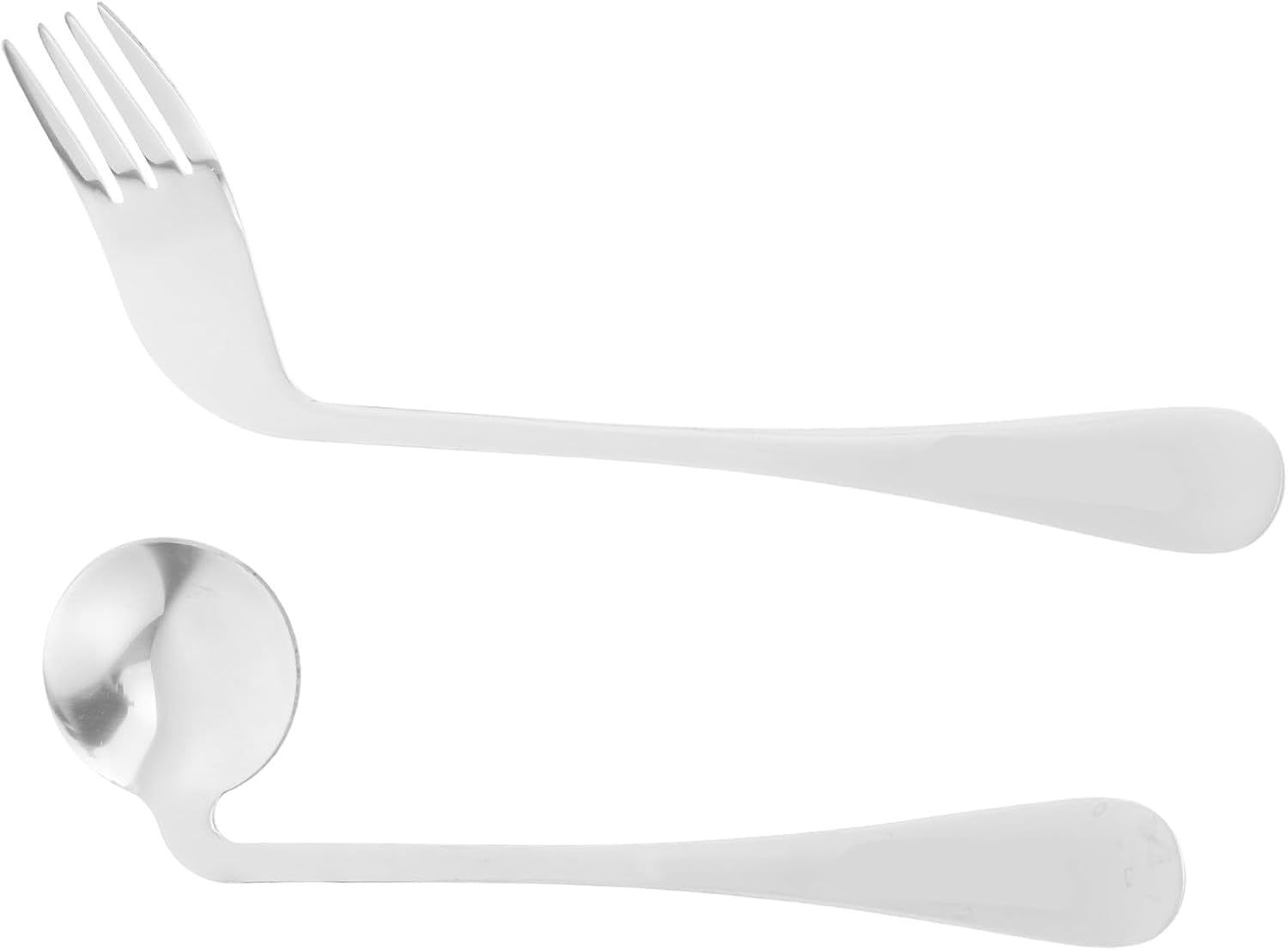2-Piece Set Adaptive Angled Spoon and Fork for Elderly and Disabled Lightweight Feeding Utensils for Patients Curved Design Comfortable to Hold Self-Feeding Tableware