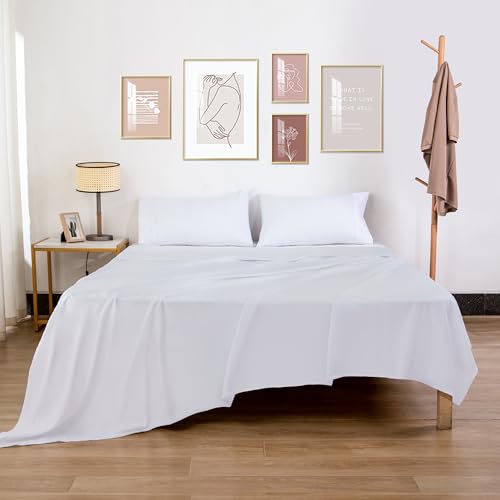 HBHLFZ Twin XL Flat Sheet - Ultra Soft Polyester Top Sheet - Hotel Quality Bed Sheets - Comfortable Wrinkle-Free - Easy to Care for - 1 Twin XL Flat Sheet Only(Twin XL,White)