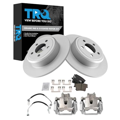 Image of TRQ Rear Brake Pad & Rotor Kit Ceramic Premium G-Coated Compatible with 2009 Dodge Challenger