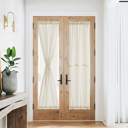 NICETOWN Linen French Door Curtain - Farmhouse 72 inches Long Curtain with Drawstring Tieback Privacy Window Shade for Sliding Patio Front Back Door, 1 Panle, 26" Wide, Natural