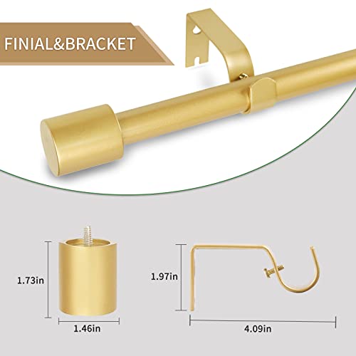 Zyrw Single Curtain Rods For Windows 36 To 72 Inches (3-6 Feet), 1 Inch Diameter Adjustable Heavy Duty Modern Window Curtain Rods With End Cap Finials, Gold #TOP1