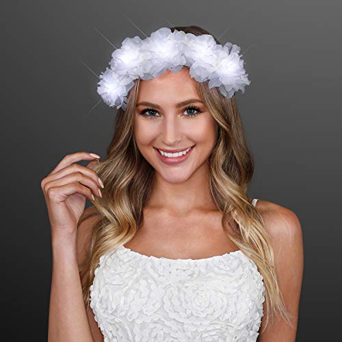 White Light Up Flower Crown Headband for Festivals with Cool White LED Lights