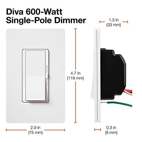 Lutron Diva Dimmer For Incandescent And Halogen, 600-Watt, Single-Pole, With Wallplate, Dvw-600Ph-Wh, White #TOP6
