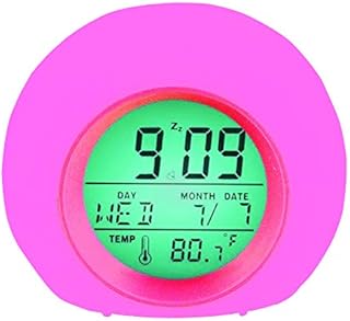 YUES Kids Alarm Clock,LED Bedside Clock with Wake-up Light 7 colors,6 Sounds,Snooze Function,Backlight,Temperature and Calenda, Pink
