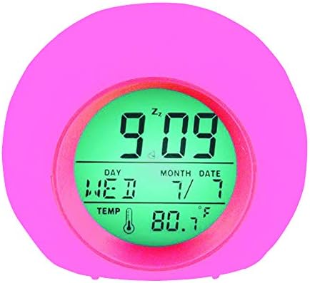YUES Kids Alarm Clock,LED Bedside Clock with Wake-up Light 7 colors,6 Sounds,Snooze Function,Backlight,Temperature and Calenda, Pink
