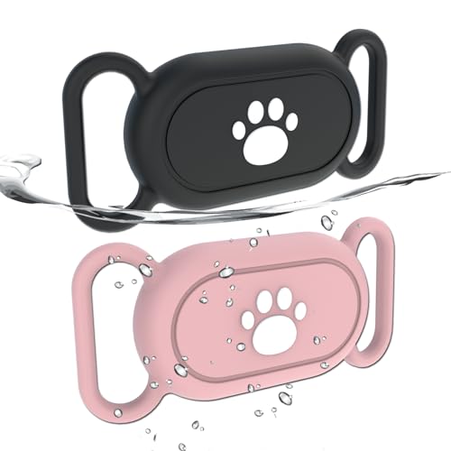 Image of 2 Pack Waterproof Dog Collar Holder Compatible with Samsung Galaxy SmartTag2, Silicone GPS Tracker Hidden Loop Holder for Smart Tag2, Anti-Lost Collar Tag2 Paw Case (Black Pink)