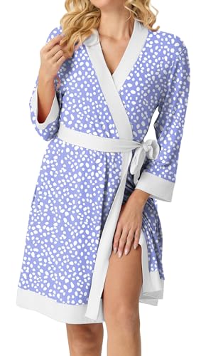 Image of PrinStory Womens Robe Knit Kimono Bathrobe Lightweight Soft Sleepwear Knee Length Lounge Robes