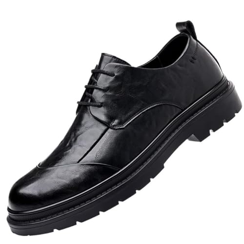 Classic Men's Office Leather Oxford Dress Shoes Platform Block Heel Lace Up and Slip-On Non-Slip Comfortable Work Shoes