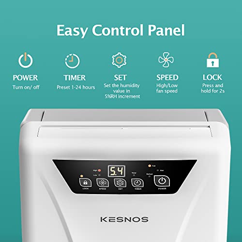 Kesnos 2500 Sq. Ft Large Dehumidifier For Home And Basement With 6.56Ft Drain Hose And Front Water Tank, 24Hr Timer And Auto Defrost Ideal For Large And Medium Sized Rooms, Bedrooms, Laundry Rooms #TOP2