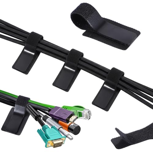 cobee 41 piezas de gestión de cables bajo el escritorio, ataduras de velcro autoadhesivas, clips y correas para cables, soporte ajustable para hasta 15 cables para TV, laptop y escritorio miniatura 1