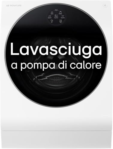 LG Signature LSWD100E Lavasciuga 12/7 kg, 1600 giri, Lavatrice e Asciugatrice con Wi-Fi, Pompa di calore, AI DD, Motore Centum System garantito 20 anni, TurboWash49, Vapore, Autodosaggio, Bianca