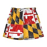 Aflyko Patriot Kid Board Shorts Maryland Flag Grunge Boys Girls Beach Swimwear Quick Dry Swimming Shorts All Day Shorts Relax Fit Hawaii Shorts 3.9