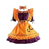 Pumpkin Maid Costume with Apron, Halloween Women Maid Outfits Lolita Dress Cosplay Costume Fancy Dress for Carnival Party