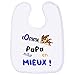 Bavoir pour garçon,bordure, humour papa, chien super héros cadeau bébé pour papa - Blanc
