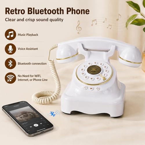 Teléfono fijo Bluetooth estilo retro blanco miniatura 3