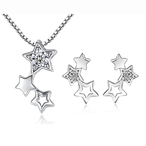 HCMA Collar y Pendientes de Estrella de circonita de Plata 925,...
