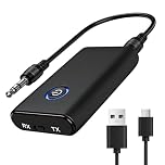 Bluetooth 5.3 Transmitter Receiver Bluetooth Audio Adapter 2-in-1 with 3.5mm Jack for TV to Wireless Headphones Low Latency Noise Cancellation for PC Airplane Speaker Home Stereo Long Battery Life