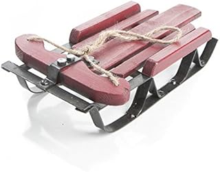 Factory Direct Craft Old Fashioned Rustic Red Wood and Iron Sled with Natural Jute Rope Accent for Holiday Displays | 12-1/4" L