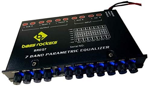 Bass Rockers BREQ7 7 Bands Parametric Equalizer for Car Audio Stereo Amp Sub High Level Speaker Input High Power Front Rear and Subwoofer Output