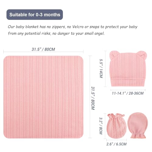Image of BQUBO 3 Sets Baby Swaddle Blankets Swaddling Wrap with Hats Mittens Newborn Soft Silky Nursery Receiving Blanket Cute Bear Ears Hat Elastic Gloves Set for Unisex Baby 0-3 Months