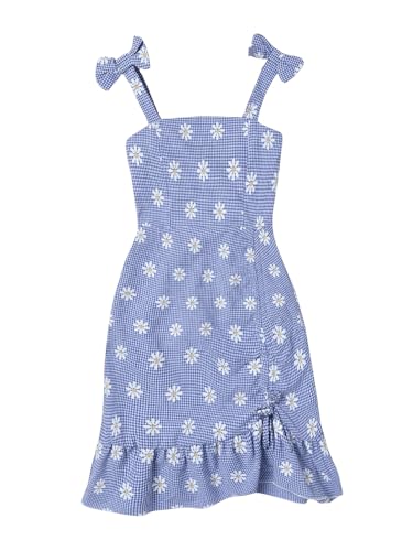 Floerns Girl's Floral Print Sleeveless Boho Dress Ruffle Hem Vacation Midi Dresses