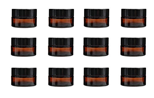 24 Pcs, 5G, Amber Brown Glass Face Cream Jar With Screw Cap And Liner- Cosmetic Makeup Lotion Storage Container Jar (5G) by Premium Vials