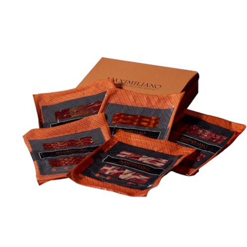 Maximiliano Jabugo - Surtido Celebración - 5 Estuches Embutidos Ibéricos Loncheados - Jamón y Paleta Triple Equis, Lomo, Chorizo y Salchichón - Curación Natural - Ideal Compartir - Incluye Caja Regalo