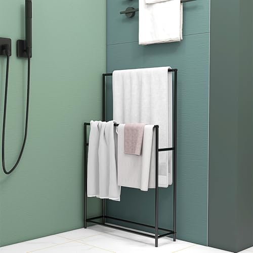 Miniatura 5 de Homcom Toallero De Pie De 2 Niveles Toallero Escalera De Baño Con 2 Barras Y Marco Metálico Estilo Moderno 66x20x110 Cm Negro