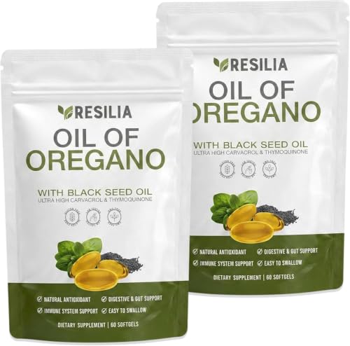 Resilia Oil Of Oregano Softgels with Black Seed Oil – Premium Grade Oregano Oil Capsules for Immune & Digestive Support – Non-GMO, Gluten-Free Softgels - 120 Count (Pack of 2)
