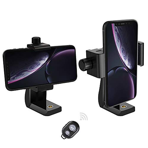 Phone Tripod Mount, MOUNTDOG Smartphone Tripod Mount Adapter with Remote Control Universal Tripod Phone Mount Compatible with iPhone, Samsung and so on, 360'' Rotation (1 Pack)