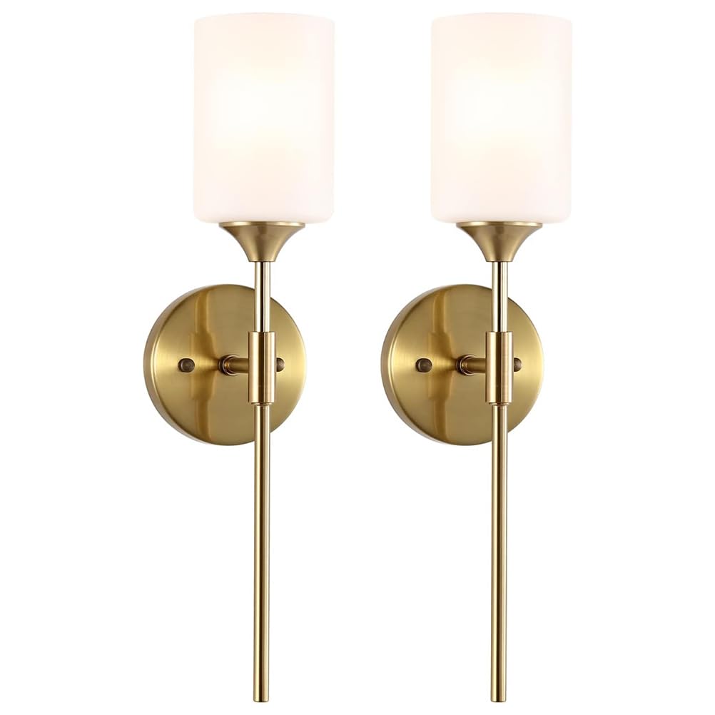 AoLa 2 częściowa szklana lampa ścienna do wnętrz vintage E27 metalowa retro lampa do przedpokoju z białym cylindrycznym szklanym kloszem lampka nocna lampa ścienna do łazienki lustra,Gold