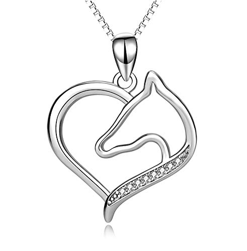 MEMF Pferd Halskette Pferdskopf Anhänger S925 Sterling Silber Halskette mit Kristall Tier Horse Anhänger Schmuck Fashion Geschenk (Horse#2) Cover