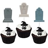 KKBES 24 Pieces Tombstone Cupcake Toppers Halloween Cupcake Topper Appetizer Picks for Halloween Par