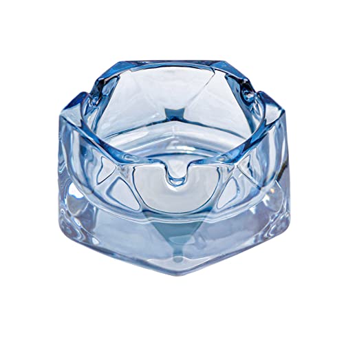 Cenicero de cristal para cigarrillos, cenicero de mesa y decoración moderna para el hogar, oficina, bar, restaurante, interior y exterior (azul tamaño pequeño)