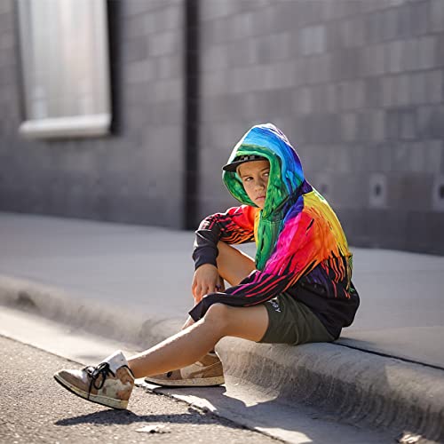 Idgreatim Teenagers Boys Pullover Hoodies Long Sleeve Rainbow Sweatshirt 3D Paint Hip-Hop Youth Hooded Sweatshirts 6-7 Years #TOP3